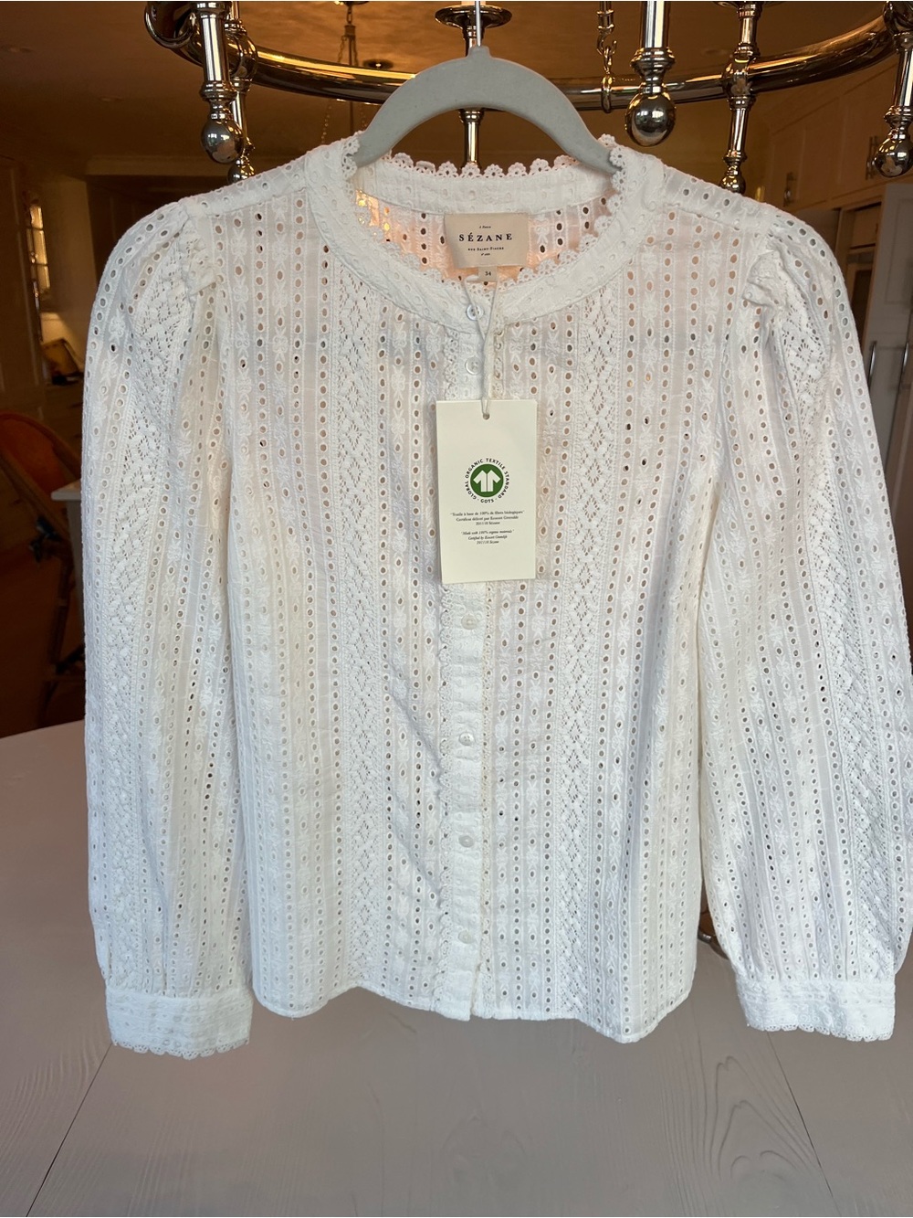 Sezane White Eyelet Marinette Top